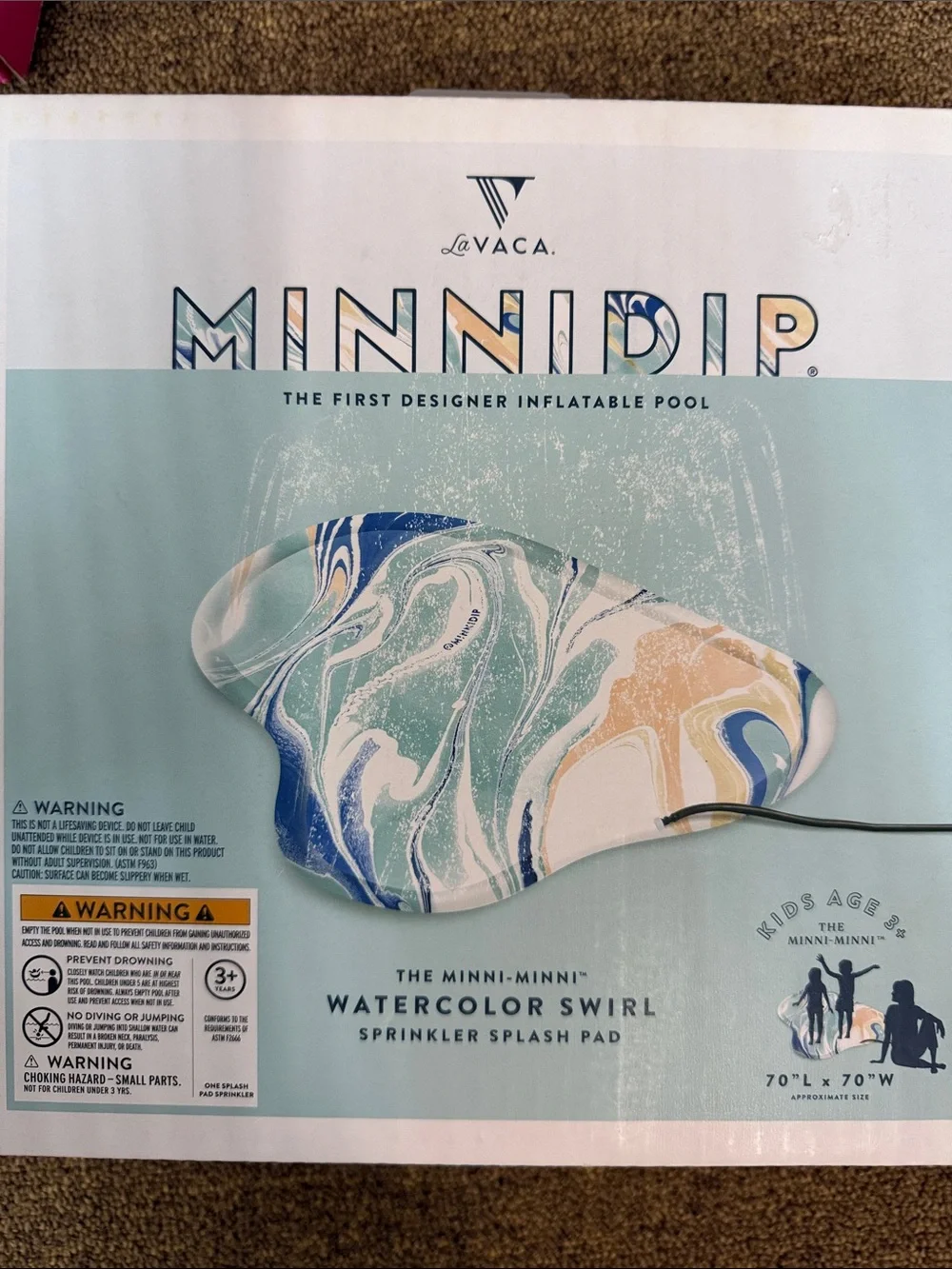 Watercolor Swirl Kids Sprinkler Splash Pad - Blue/Green/Peach